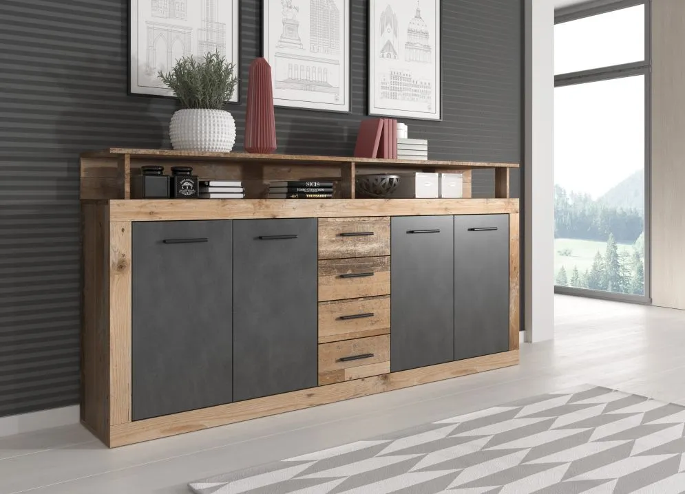 Komoda LUNA XXL 4D4S 190cm jasny dąb old style/grafit matera | sklep MIRAT styl LOFT, SKANDYNAWSKI kolekcja WM-LUNA