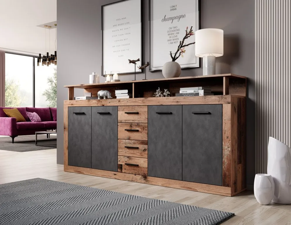 Duża komoda LUNA XXL 4D4S 190cm ciemny dąb old style/grafit matera| sklep MIRAT styl LOFT, SKANDYNAWSKI kolekcja WM-LUNA