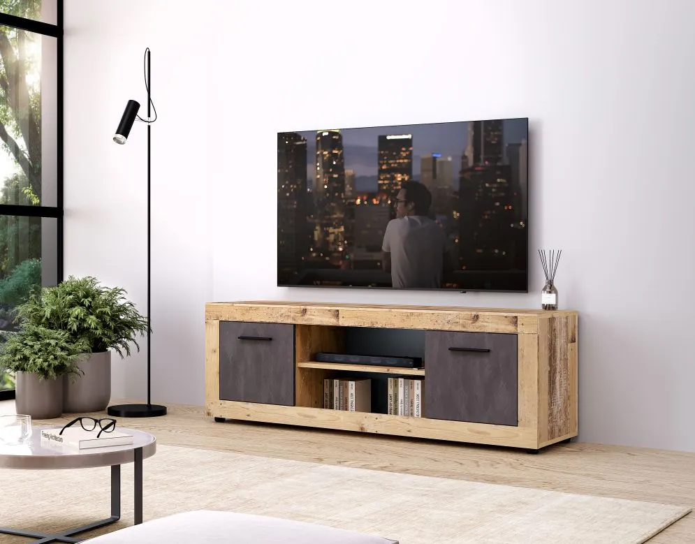 Szafka RTV LUNA 2D 140cm jasny dąb old style/grafit matera | sklep MIRAT styl SKANDYNAWSKI kolekcja WM-LUNA