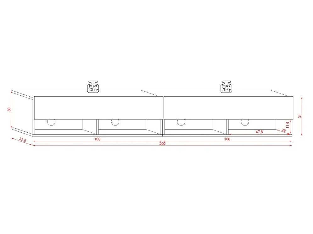 Szafka RTV DERBY DOUBLE 200cm dąb wotan/czarny połysk | sklep MIRAT styl LOFT, SKANDYNAWSKI