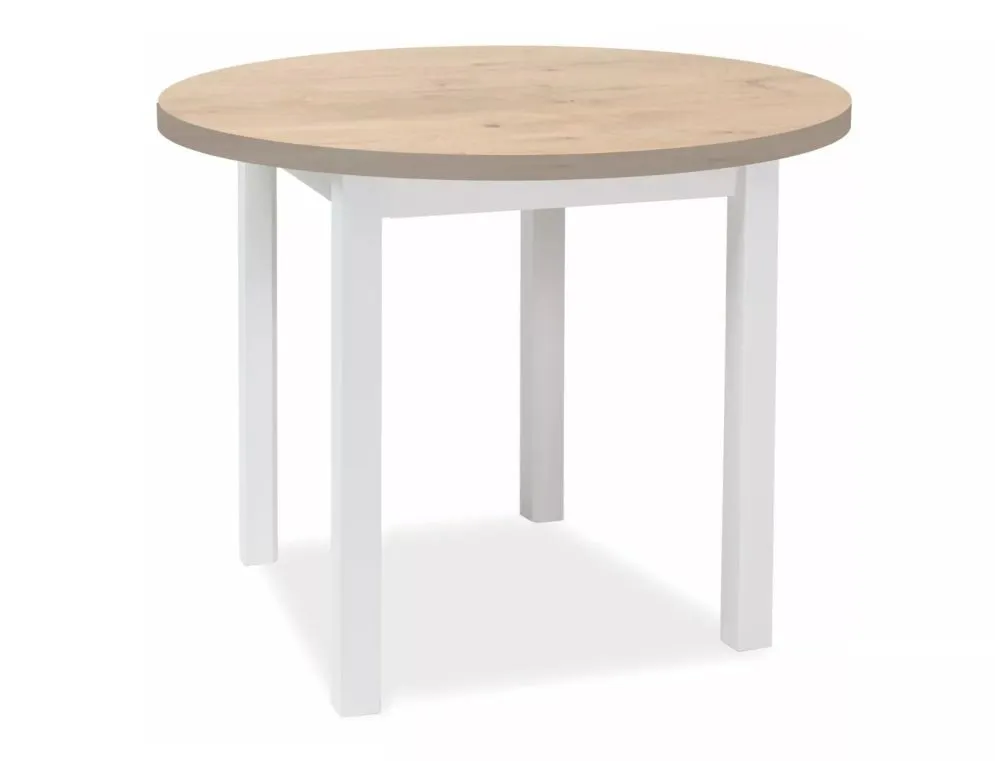 Stół okrągły ADAM 80 cm dąb Lancelot / biały mat | MIRAT styl SKANDYNAWSKI