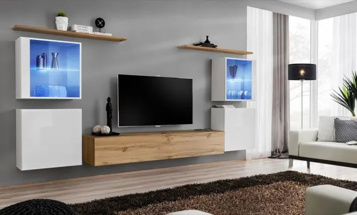 Meblościanka SWITCH XIV z przeszklonymi podświetlanymi witrynami | MIRAT. w stylu  kolekcja SWITCH