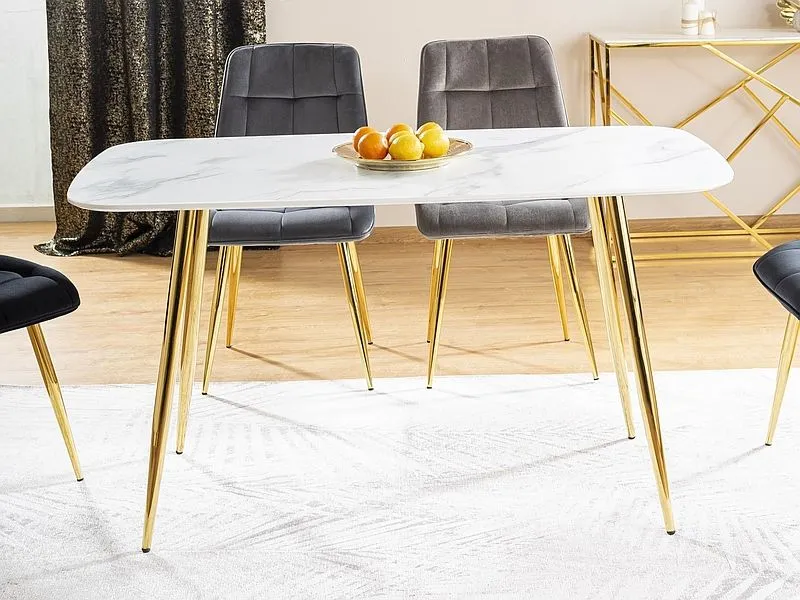 Stół CERES biały marmur na złotych nogach do jadalni | MIRAT. styl GLAMOUR