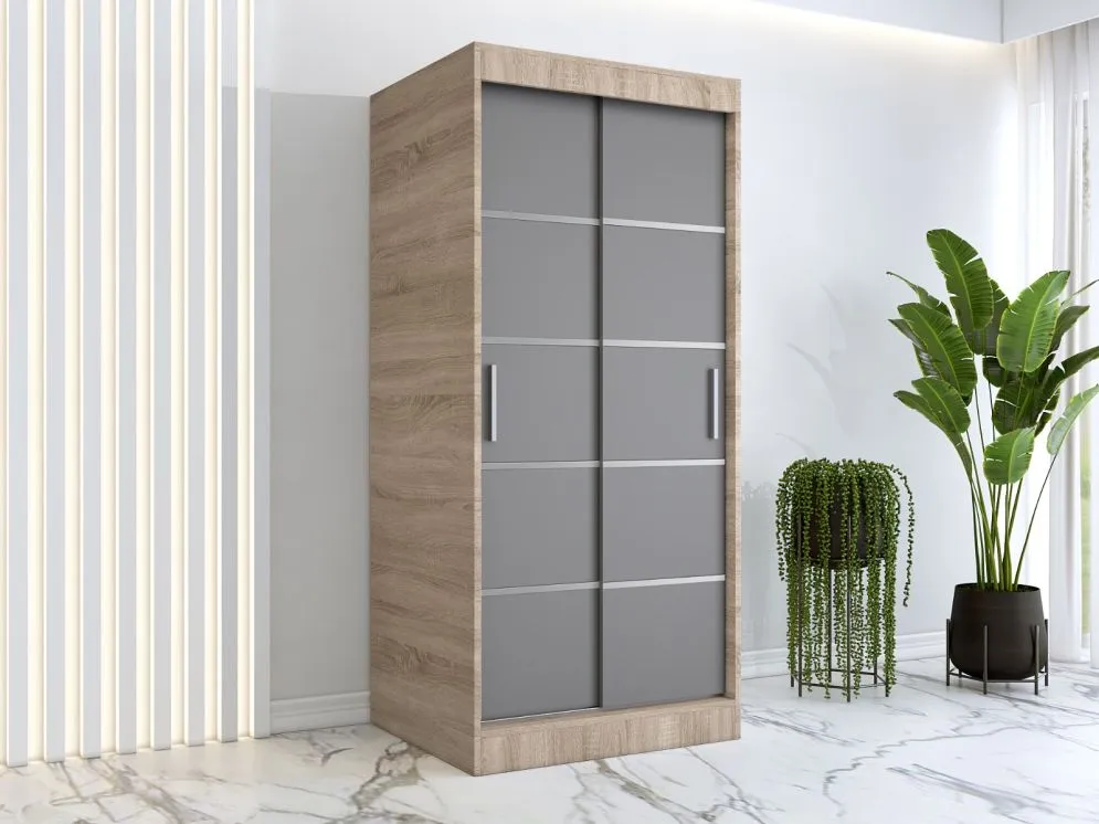 Szafa przesuwna MODUO COMFORT 90 dąb sonoma/antracyt z ozdobnymi listwami | MIRAT. w stylu kolekcja MODUO COMFORT