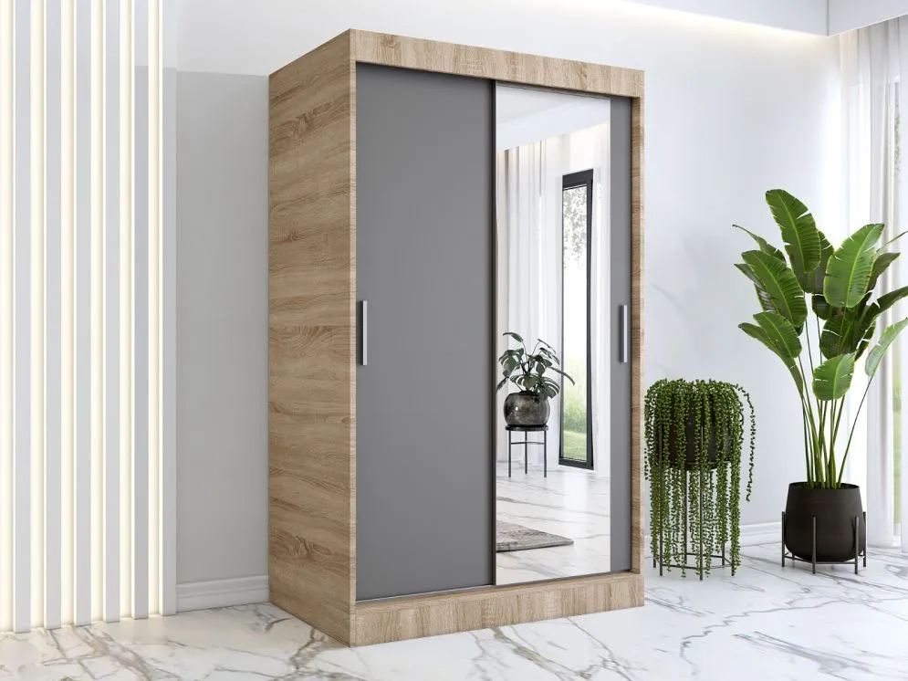 Szafa przesuwna MODUO COMFORT 120 dąb sonoma/antracyt z lustrem do sypialni | MIRAT. w stylu kolekcja MODUO COMFORT