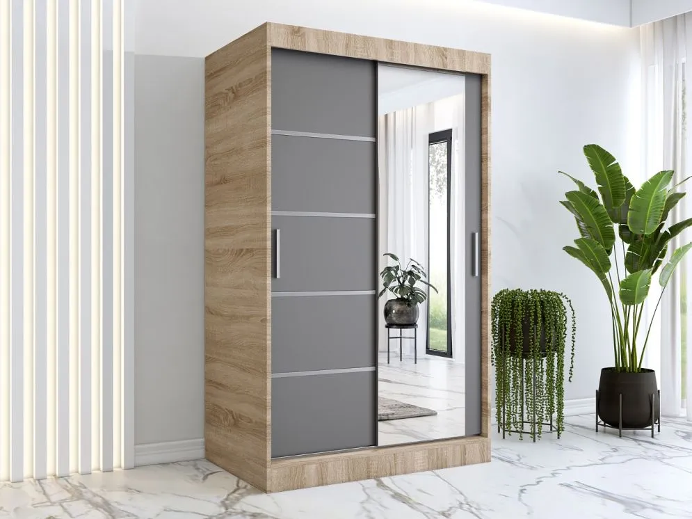 Szafa przesuwna MODUO COMFORT 2 120 dąb sonoma/antracyt z lustrem do sypialni | MIRAT. w stylu  kolekcja MODUO COMFORT