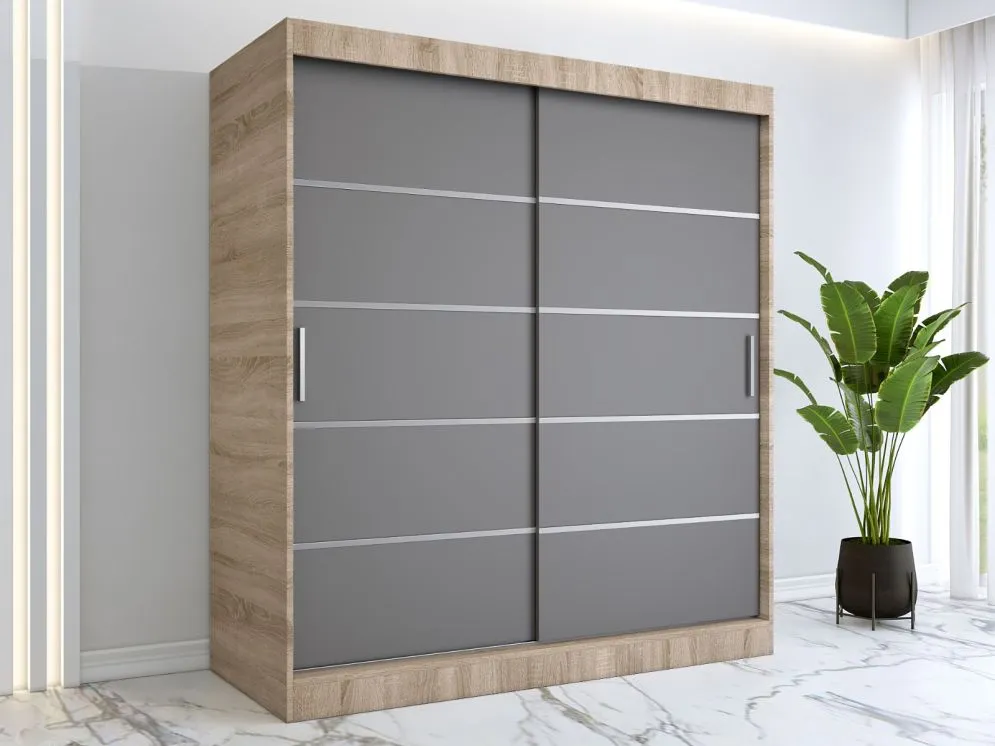 Szafa przesuwna MODUO COMFORT 180 dąb sonoma/antracyt z ozdobnymi listwami | MIRAT. kolekcja MODUO COMFORT