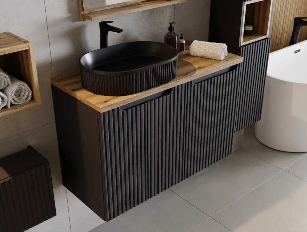 Szafka pod umywalkę NOVA BLACK 82-80-2D 80cm czarna ryflowana I sklep meblowy MIRAT. styl RYFLOWANY