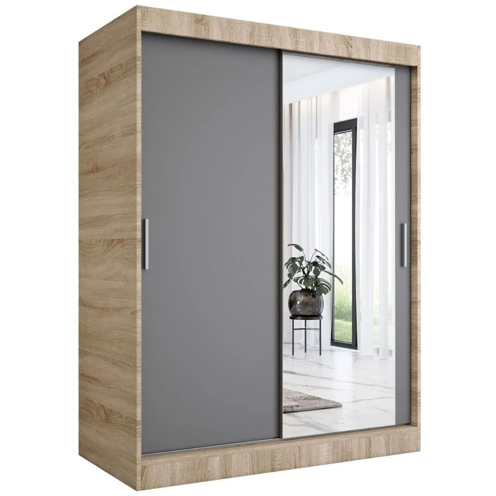Szafa przesuwna MODUO COMFORT 150 dąb sonoma/antracyt z lustrem do sypialni | MIRAT. w stylu  kolekcja MODUO COMFORT