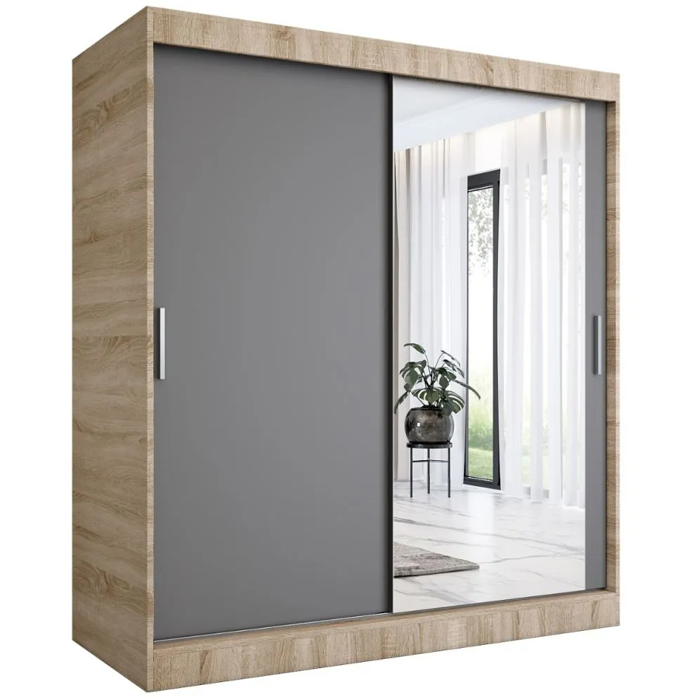 Szafa przesuwna MODUO COMFORT 180 dąb sonoma/antracyt z lustrem do sypialni | MIRAT. kolekcja MODUO COMFORT