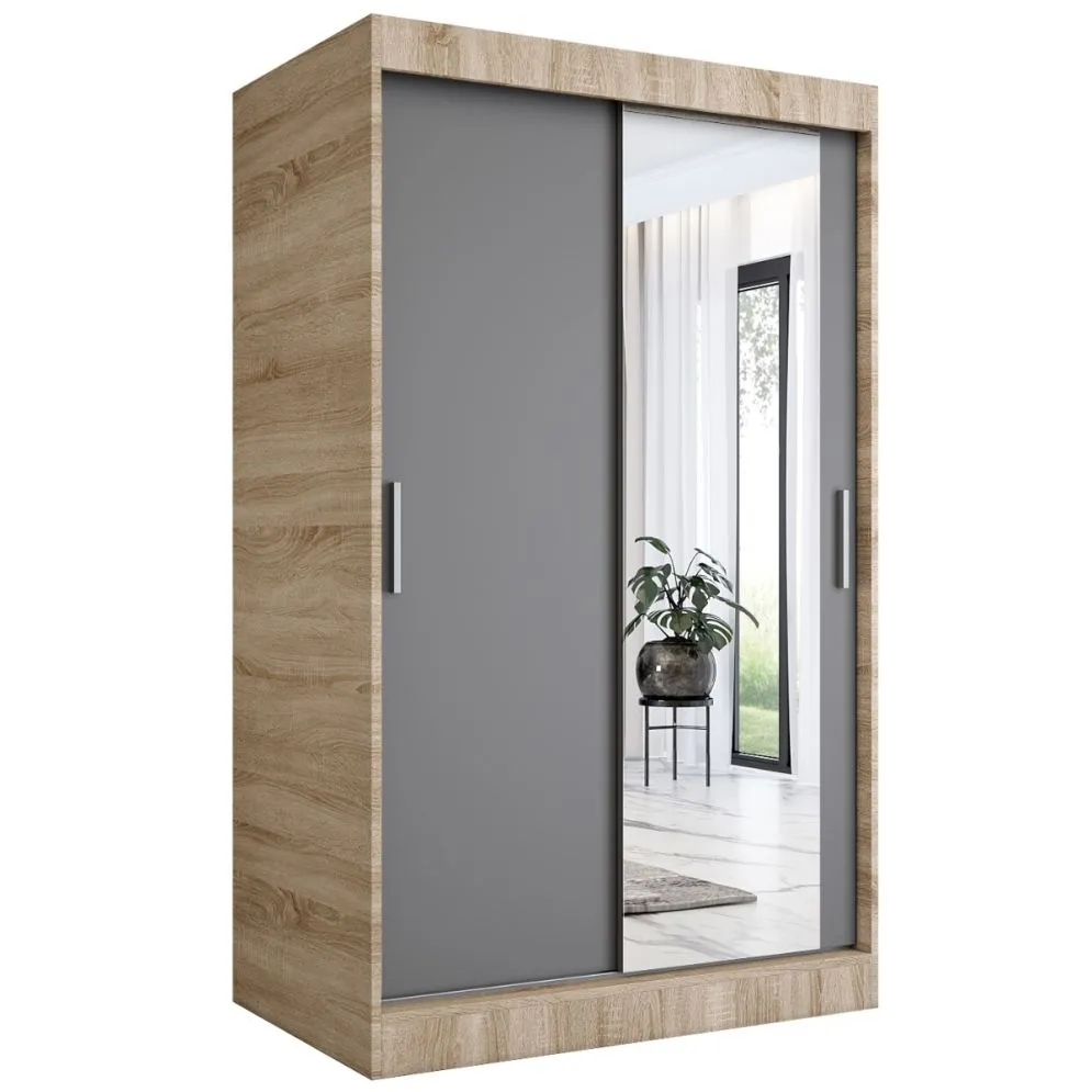 Szafa przesuwna MODUO COMFORT 120 dąb sonoma/antracyt z lustrem do sypialni | MIRAT. w stylu kolekcja MODUO COMFORT