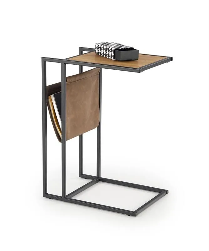 Stolik kawowy COMPACT 47x33 dąb/czarny z miejscem na gazety i książki | MIRAT. styl LOFT