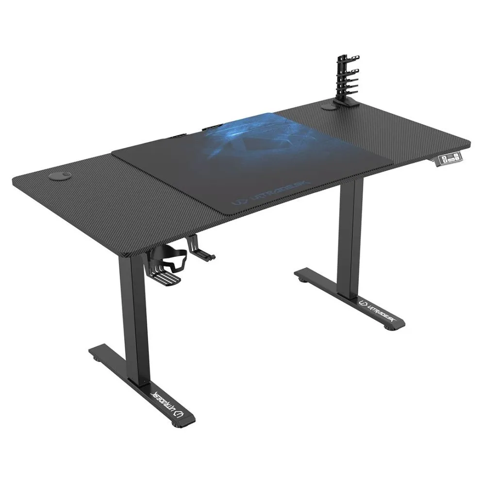 Biurko gamingowe LEVEL V2 niebieskie z regulacją wysokości | MIRAT.