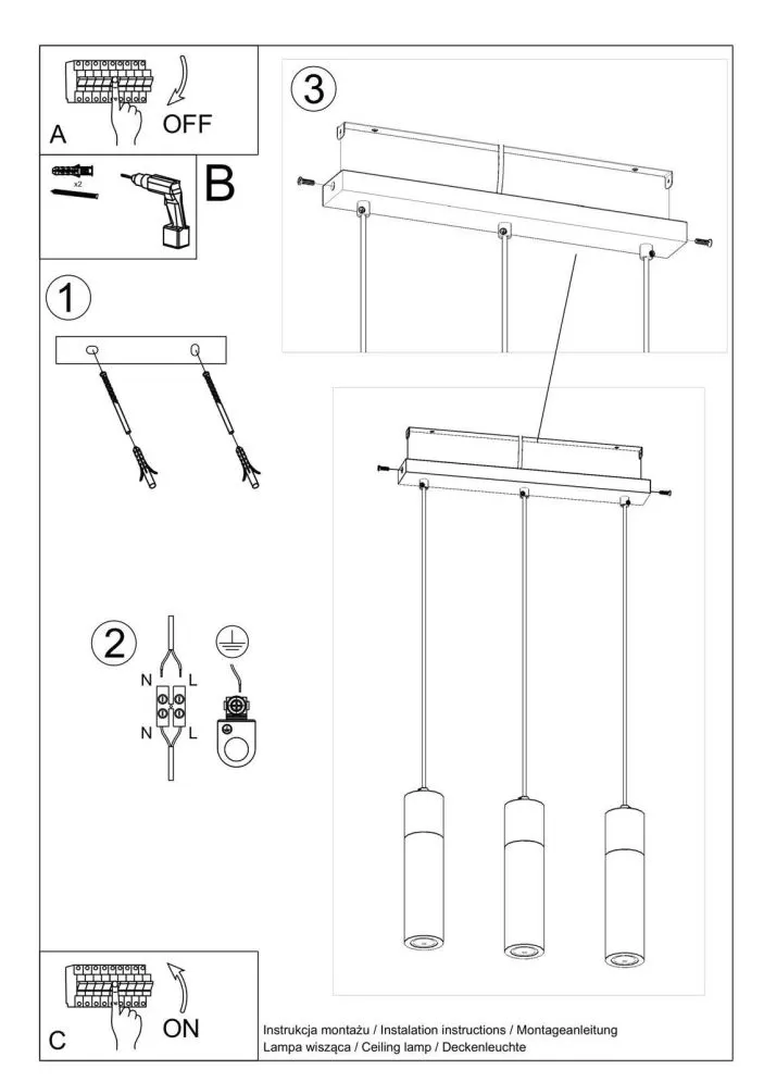 Lampa wisząca ZANE 3 szara | sklep MIRAT  kolekcja zane