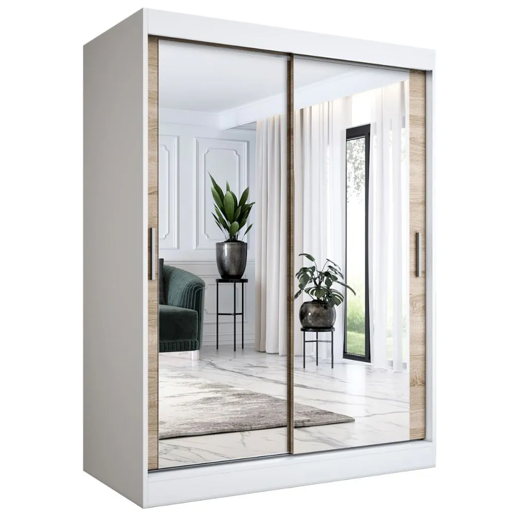Szafa przesuwna MODUO COMFORT 150 biała mat/dąb sonoma z dwoma lustrami | MIRAT. w stylu  kolekcja MODUO COMFORT
