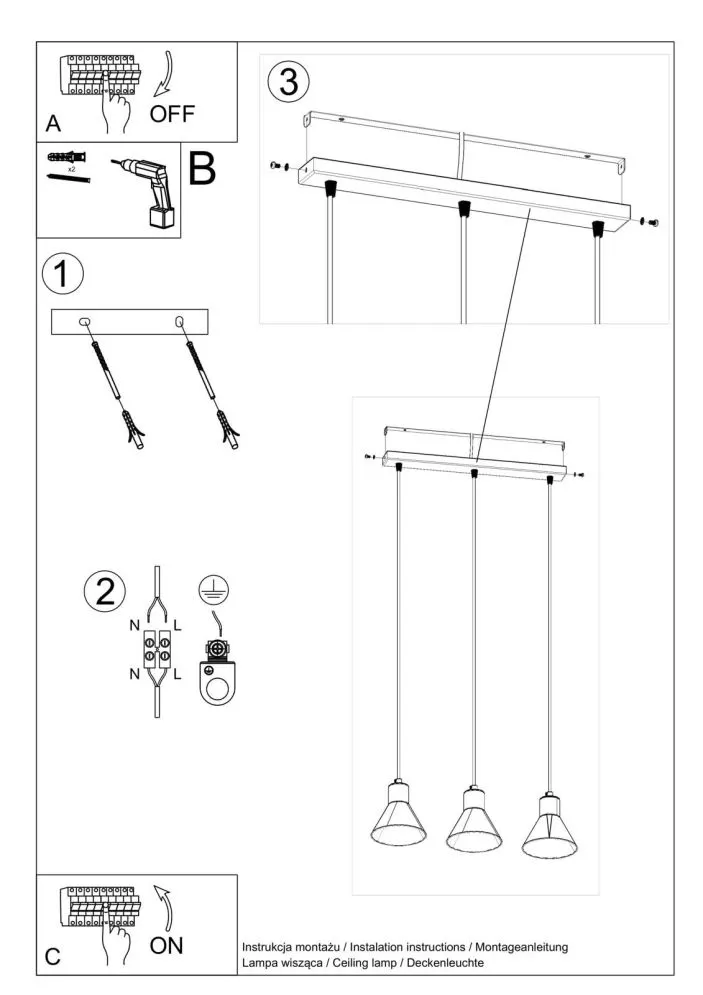 Lampa wisząca TAZILA 3 czarna [ES111] | sklep MIRAT  kolekcja tazila