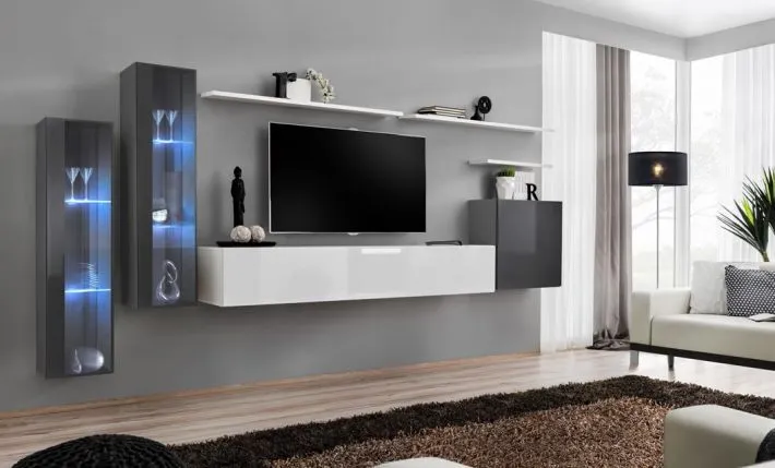 Meblościanka SWITCH XI z przeszklonymi witrynami z podświetleniem | MIRAT. w stylu kolekcja SWITCH