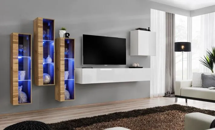 Meblościanka SWITCH XIII wisząca z przeszklonymi witrynami | MIRAT. w stylu kolekcja SWITCH