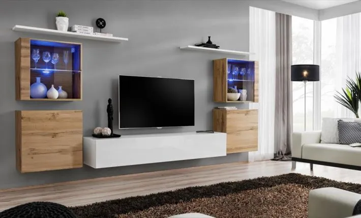 Meblościanka SWITCH XIV z przeszklonymi podświetlanymi witrynami | MIRAT. w stylu  kolekcja SWITCH