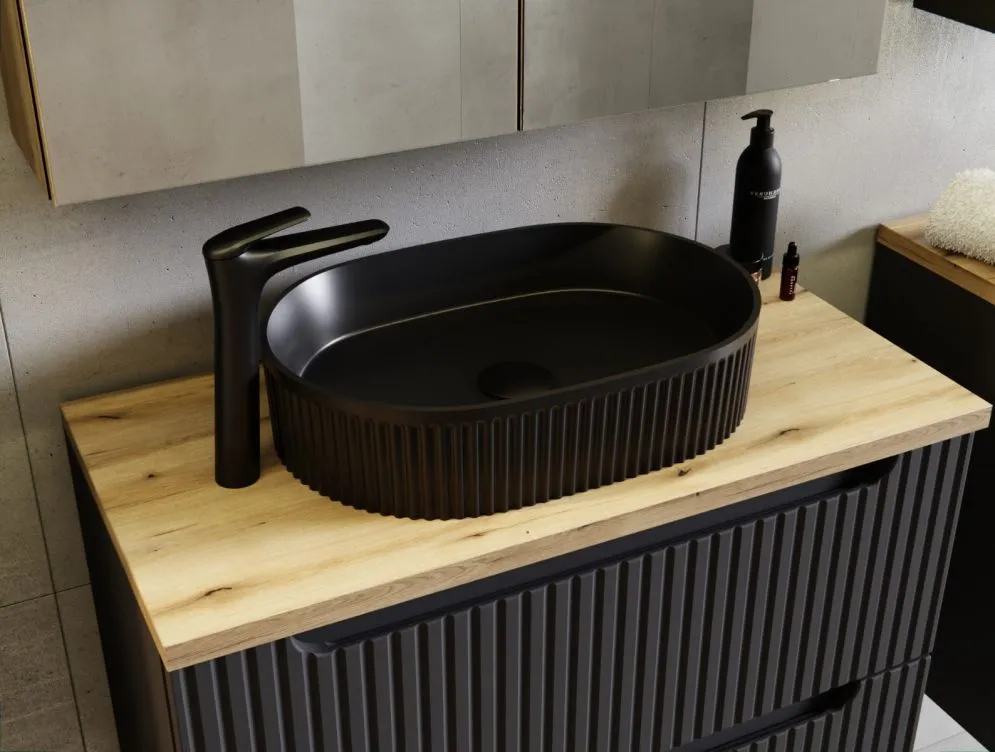 Szafka pod umywalkę NOVA BLACK 82-50-2S 50cm czarna z szufladami I sklep meblowy MIRAT. styl RYFLOWANY