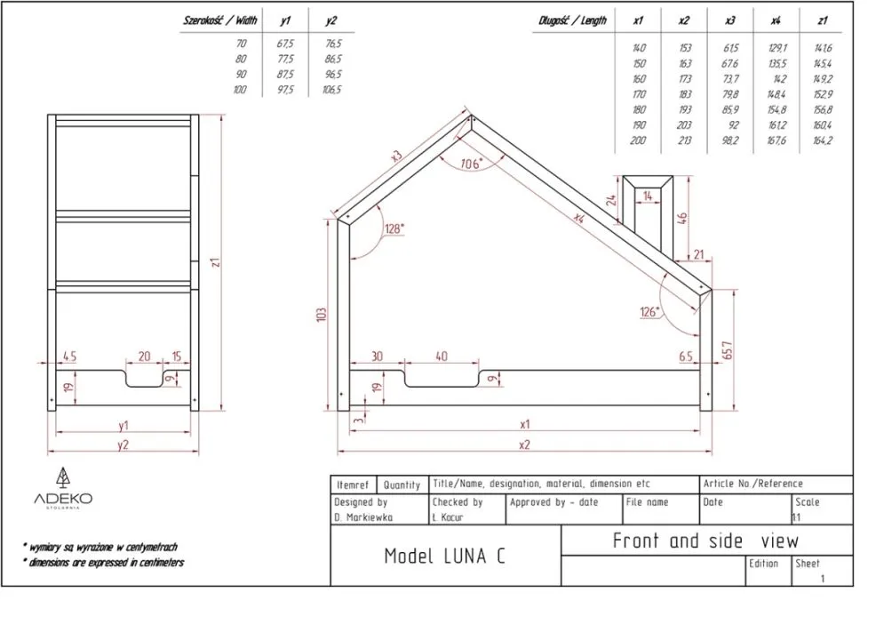 Łóżko dziecięce LUNA C 80x180 sosna polskie | MIRAT. w stylu  kolekcja LUNA