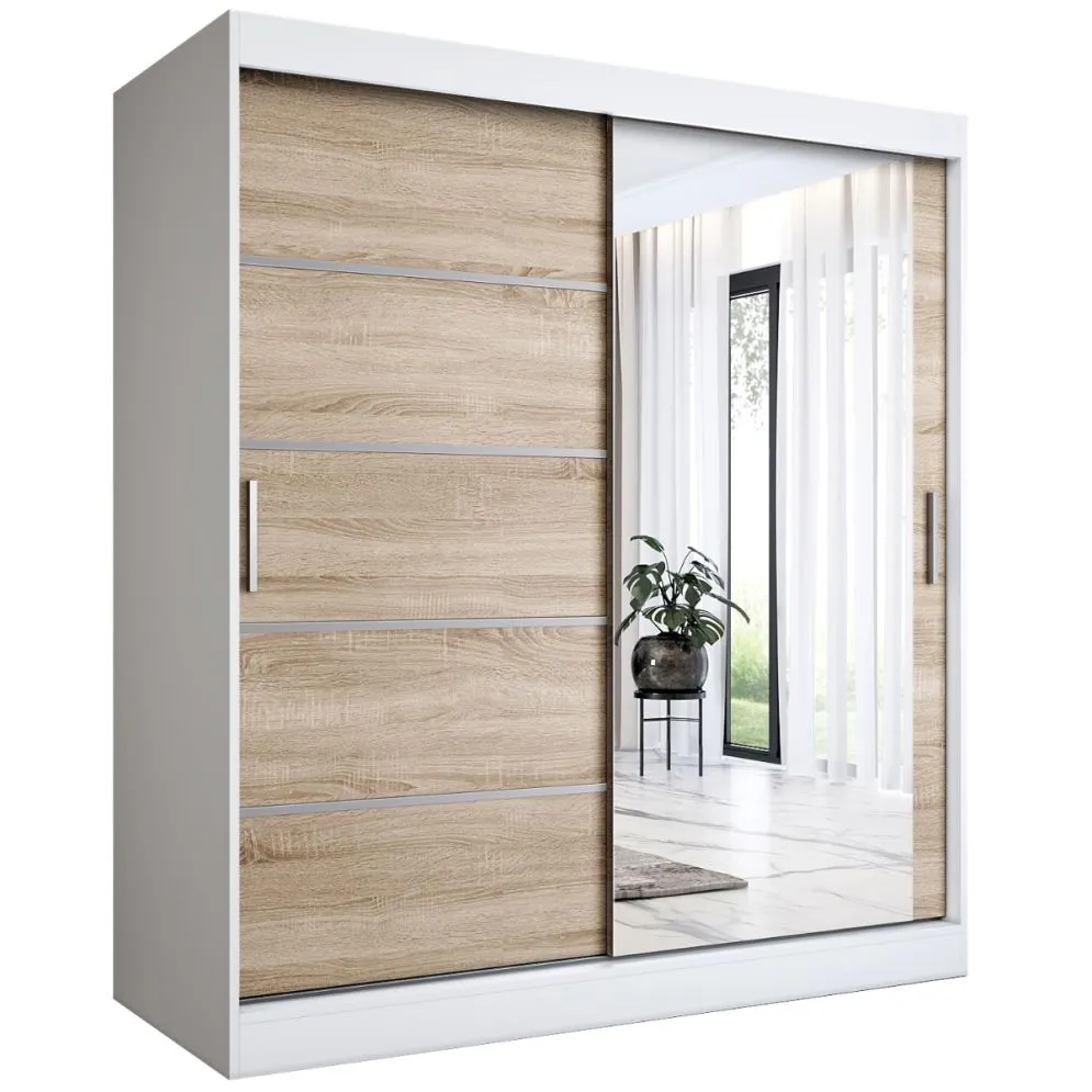 Szafa przesuwna MODUO COMFORT 2 180 biała mat/dąb sonoma do sypialni | MIRAT. kolekcja MODUO COMFORT