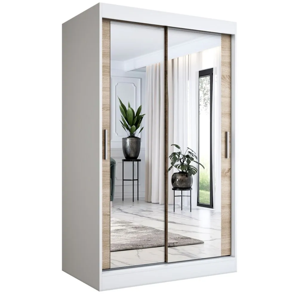 Szafa przesuwna MODUO COMFORT 120 biała mat/dąb sonoma z dwoma lustrami | MIRAT. w stylu kolekcja MODUO COMFORT