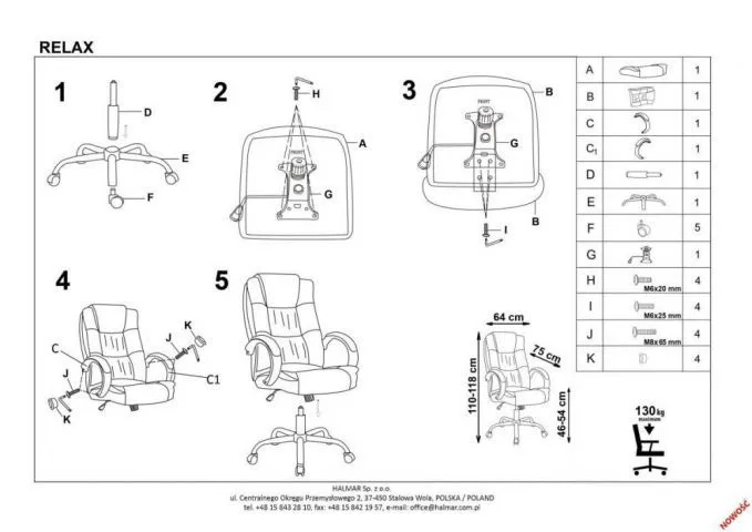 Fotel biurowy RELAX popielaty z mechanizem TILT | MIRAT. w stylu kolekcja