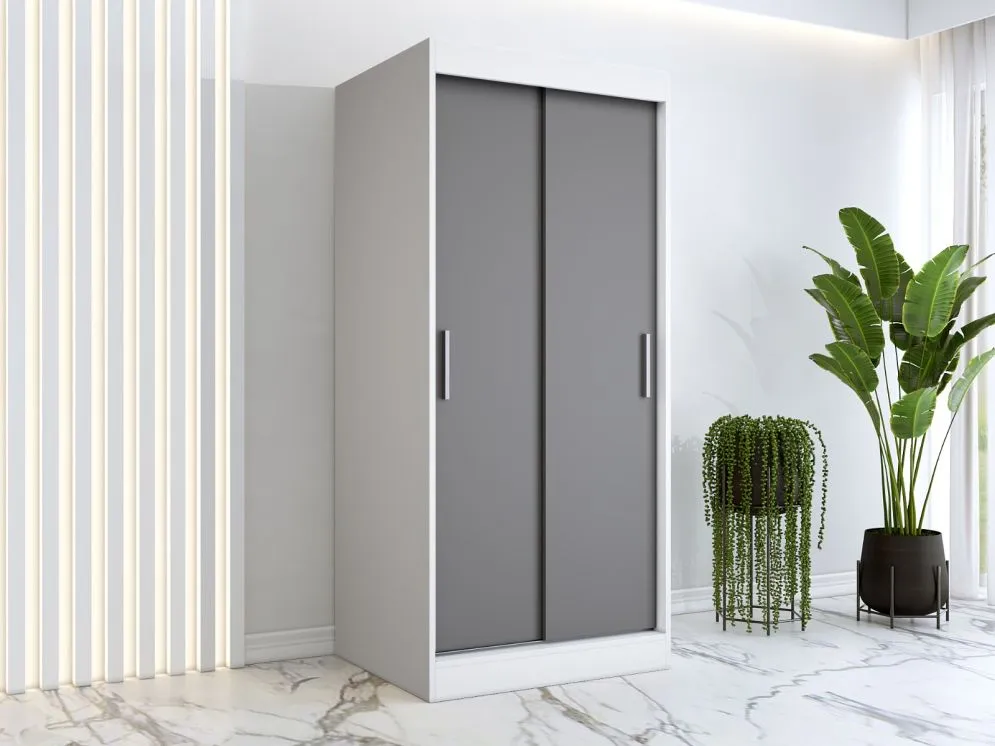 Szafa przesuwna MODUO COMFORT 90 biała mat/antracyt gładka do sypialni | MIRAT. w stylu kolekcja MODUO COMFORT