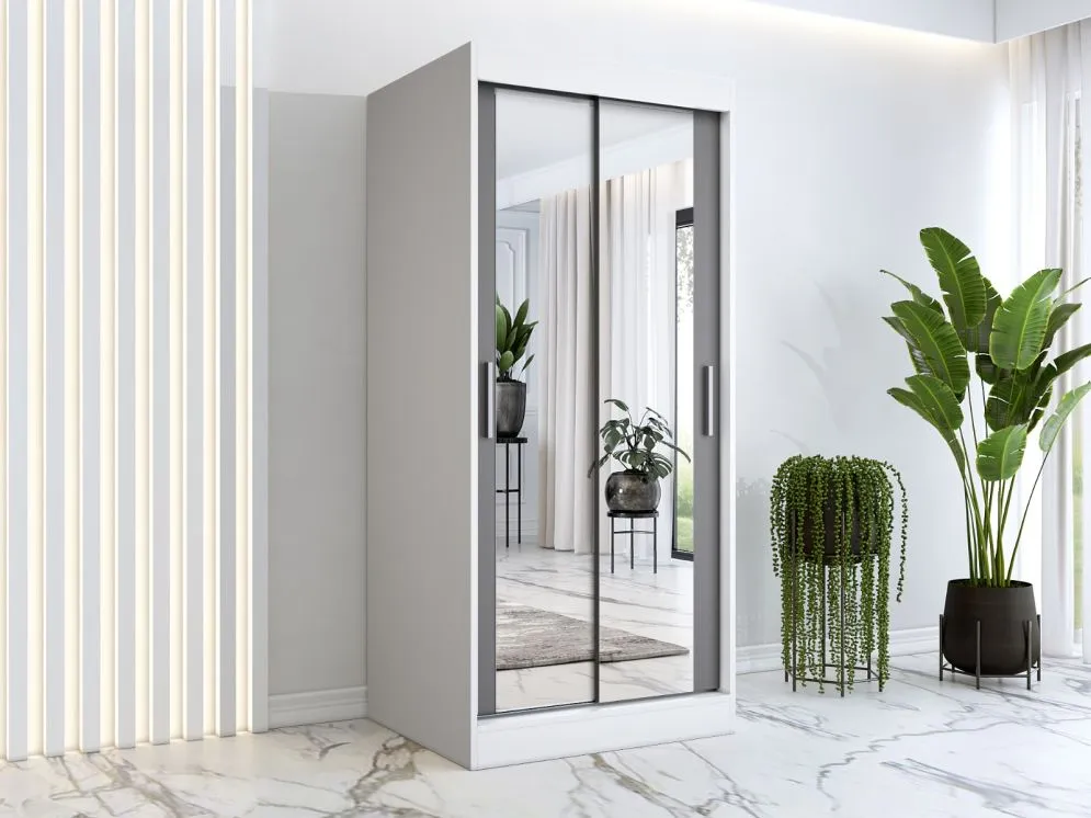 Szafa przesuwna MODUO COMFORT 90 biała mat/antracyt z lustrami | MIRAT. w stylu kolekcja MODUO COMFORT