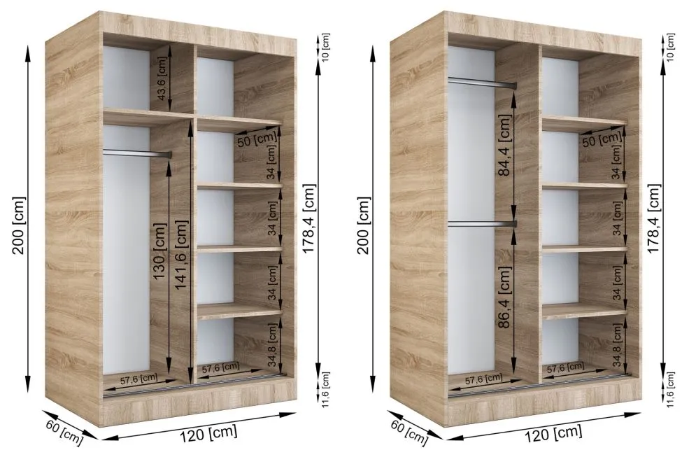 Szafa przesuwna MODUO COMFORT 120 dąb sonoma/biała mat gładka do sypialni | MIRAT. w stylu kolekcja MODUO COMFORT