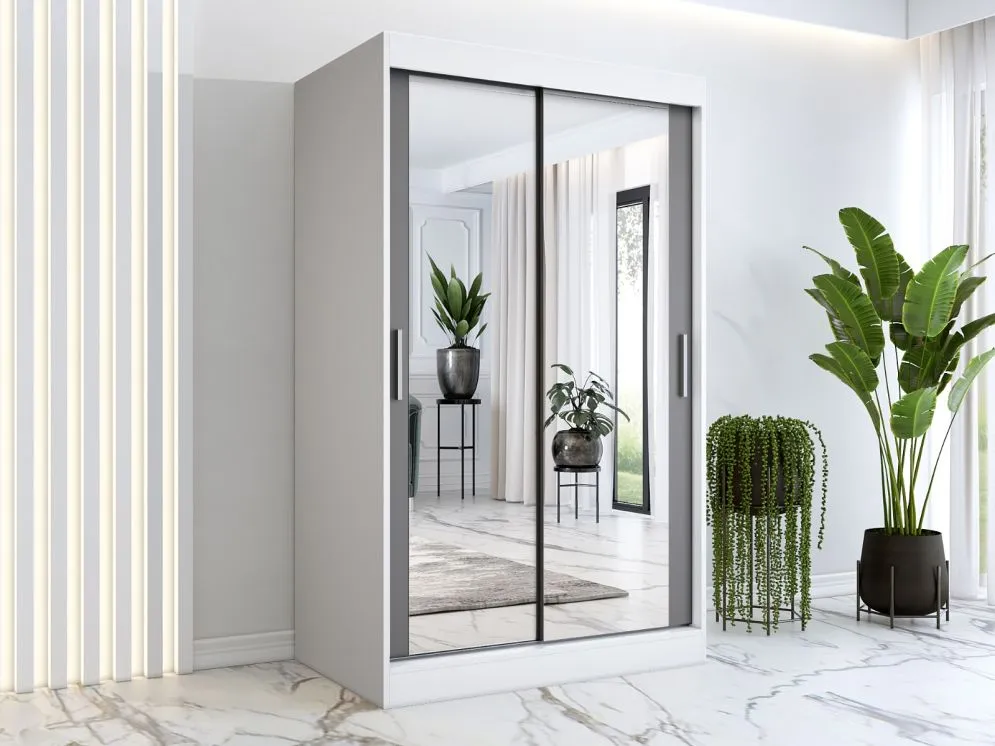 Szafa przesuwna MODUO COMFORT 120 biała mat/antracyt z lustrami | MIRAT. w stylu kolekcja MODUO COMFORT