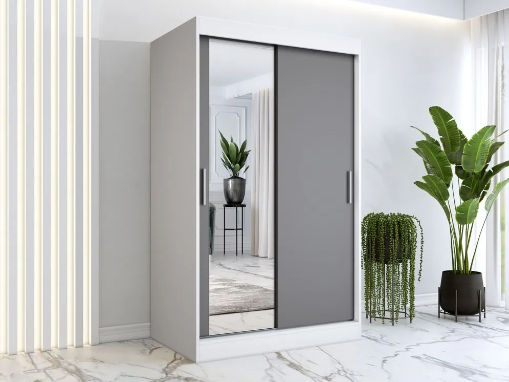Szafa przesuwna MODUO COMFORT 120 biała mat/antracyt z lustrem po lewej | MIRAT. w stylu kolekcja MODUO COMFORT