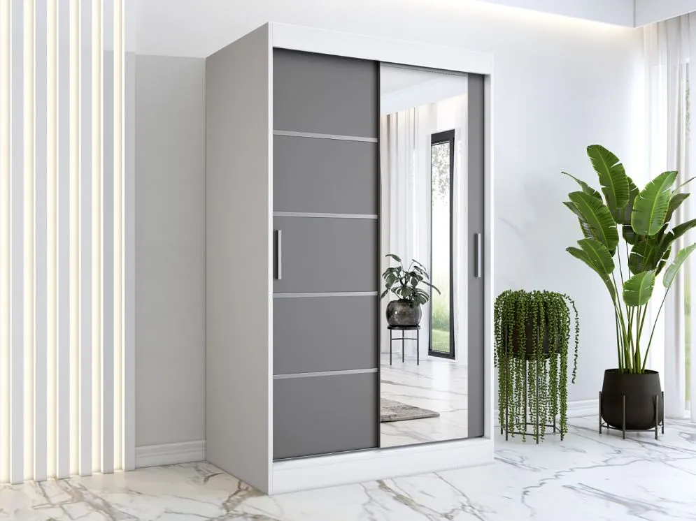 Szafa przesuwna MODUO COMFORT 2 120 biała mat/antracyt z lustrem | MIRAT. w stylu kolekcja MODUO COMFORT