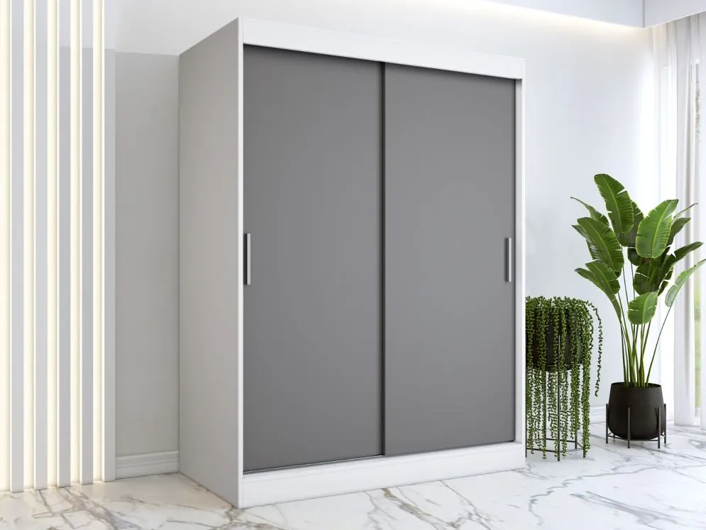 Szafa przesuwna MODUO COMFORT 150 biała mat/antracyt gładka do sypialni | MIRAT. w stylu kolekcja MODUO COMFORT