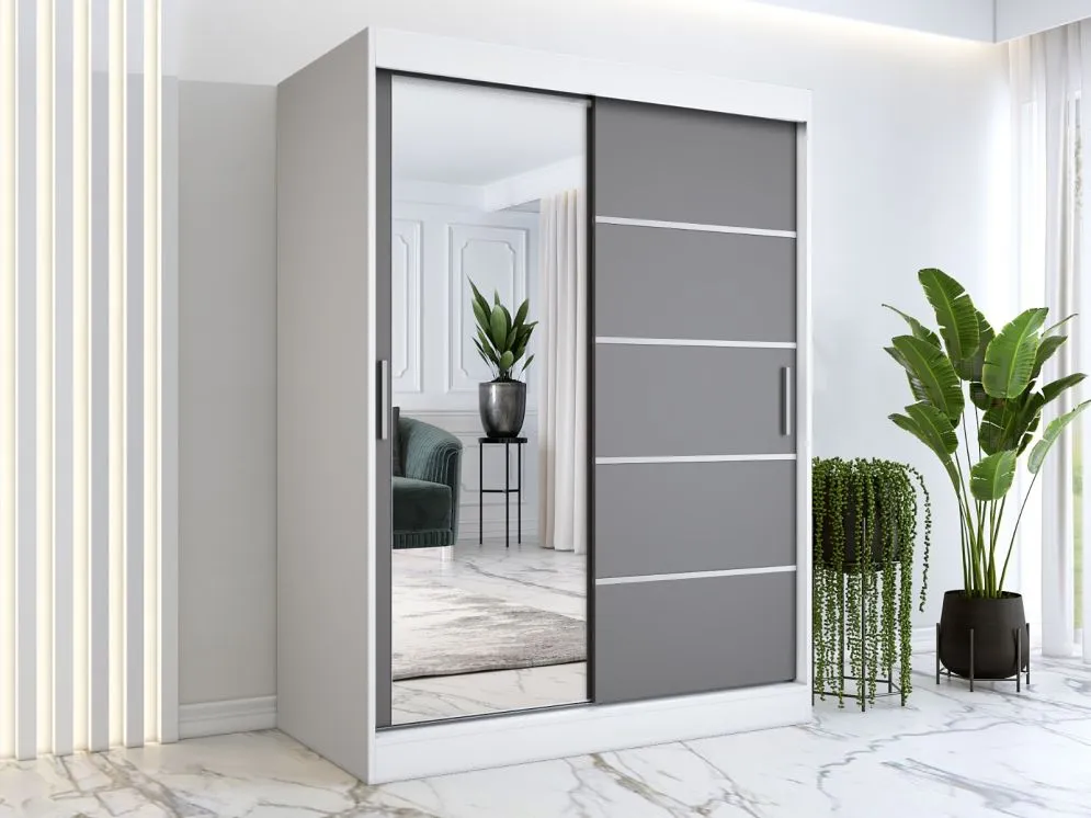 Szafa przesuwna MODUO COMFORT 3 150 biała mat/antracyt z lustrem | MIRAT. kolekcja MODUO COMFORT