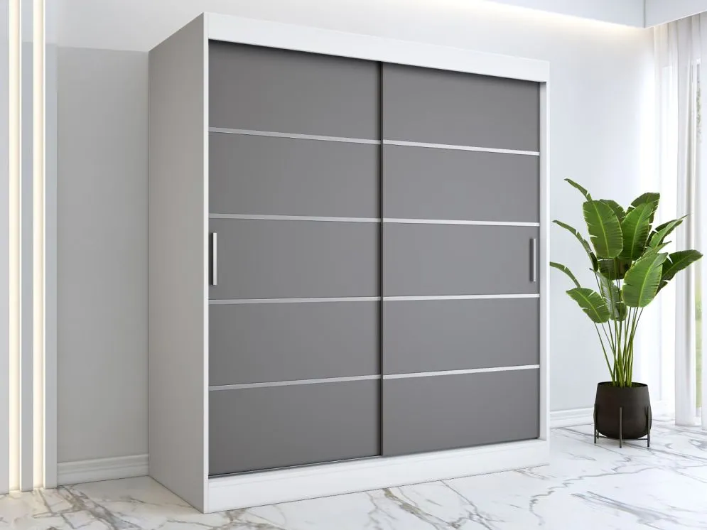 Szafa przesuwna MODUO COMFORT 180 biała mat/antracyt z dekoracyjnymi listwami | MIRAT. kolekcja MODUO COMFORT