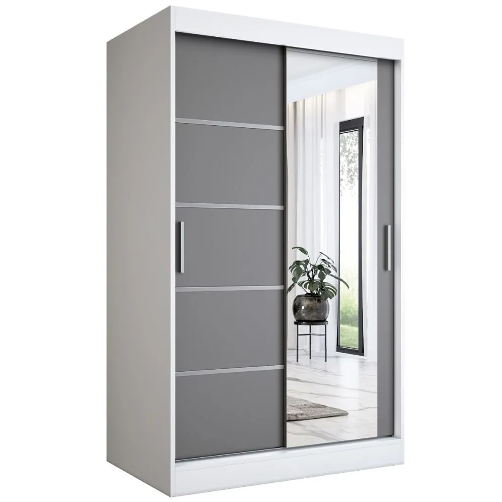 Szafa przesuwna MODUO COMFORT 2 120 biała mat/antracyt z lustrem | MIRAT. w stylu kolekcja MODUO COMFORT