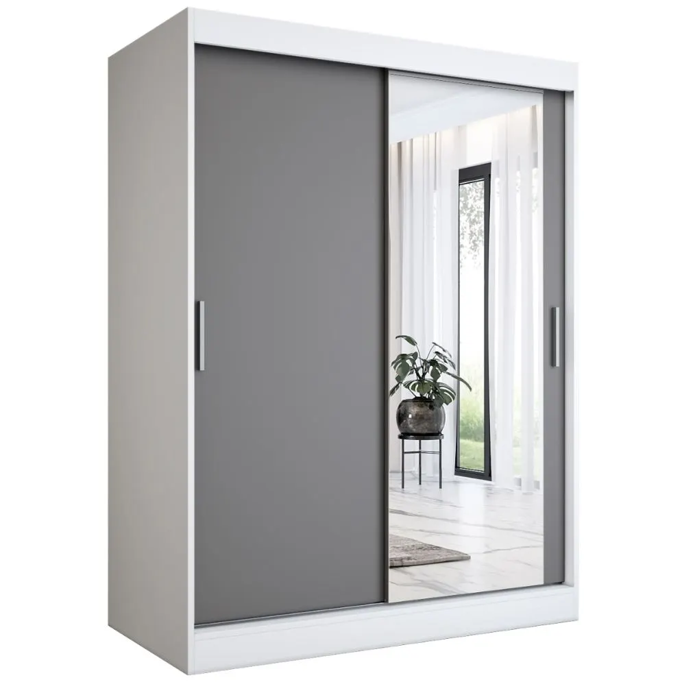 Szafa przesuwna MODUO COMFORT 150 biała mat/antracyt z lustrem po prawej | MIRAT. w stylu kolekcja MODUO COMFORT