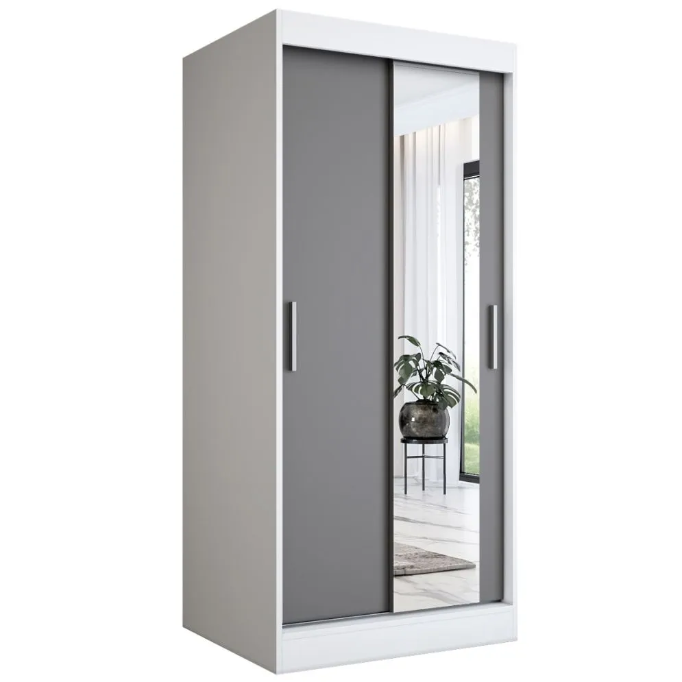 Szafa przesuwna MODUO COMFORT 90 biała mat/antracyt z lustrem po prawej | MIRAT. w stylu kolekcja MODUO COMFORT