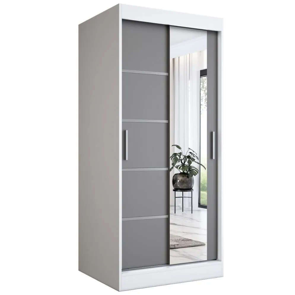 Szafa przesuwna MODUO COMFORT 2 90 biała mat/antracyt z lustrem | MIRAT. w stylu kolekcja MODUO COMFORT