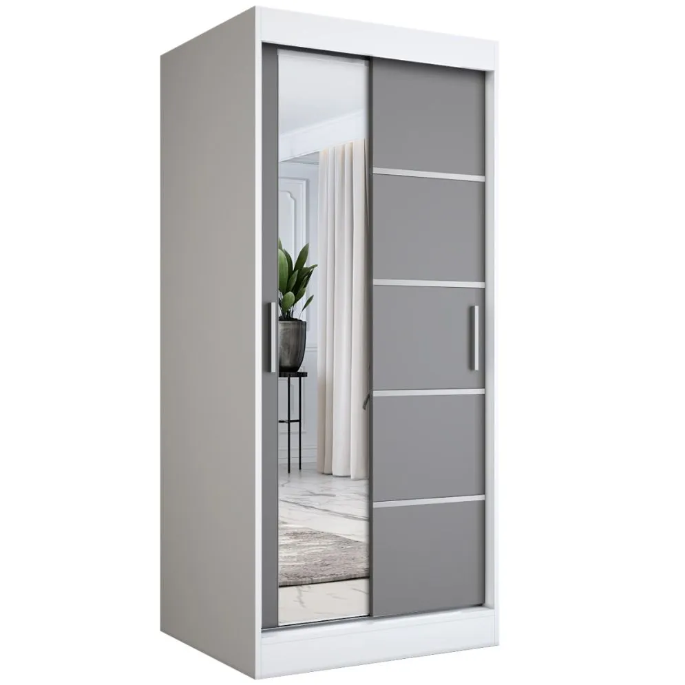 Szafa przesuwna MODUO COMFORT 3 90 biała mat/antracyt z lustrem | MIRAT. w stylu kolekcja MODUO COMFORT