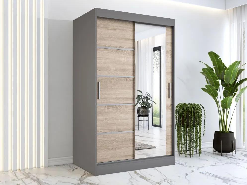 Szafa przesuwna MODUO COMFORT 2 120 antracyt/dąb sonoma z lustrem | MIRAT. w stylu kolekcja MODUO COMFORT