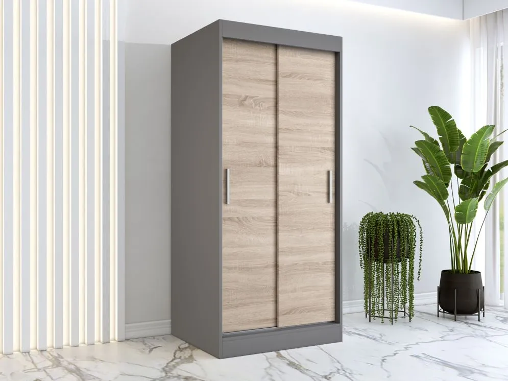 Szafa przesuwna MODUO COMFORT 90 antracyt/dąb sonoma gładka do sypialni | MIRAT. w stylu kolekcja MODUO COMFORT
