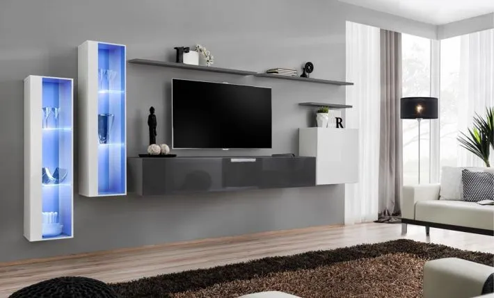 Meblościanka SWITCH XI z przeszklonymi witrynami z podświetleniem | MIRAT. w stylu kolekcja SWITCH