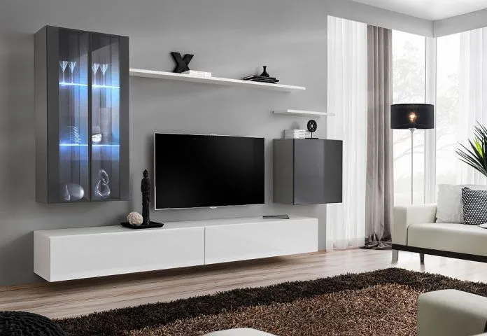 Witryna SWITCH WW2 wisząca szklana z podświetlanymi półkami | MIRAT. w stylu kolekcja SWITCH