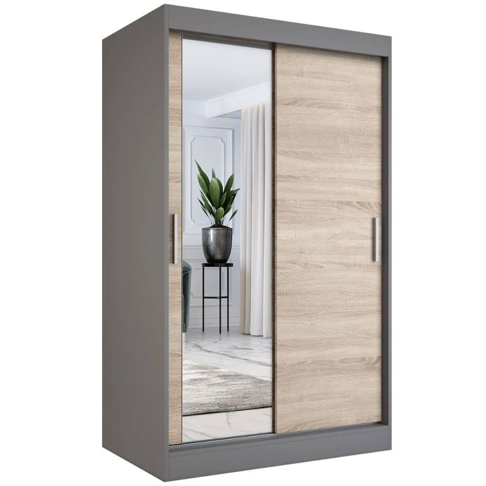 Szafa przesuwna MODUO COMFORT 120 antracyt/dąb sonoma z lustrem z lewej | MIRAT. w stylu  kolekcja MODUO COMFORT