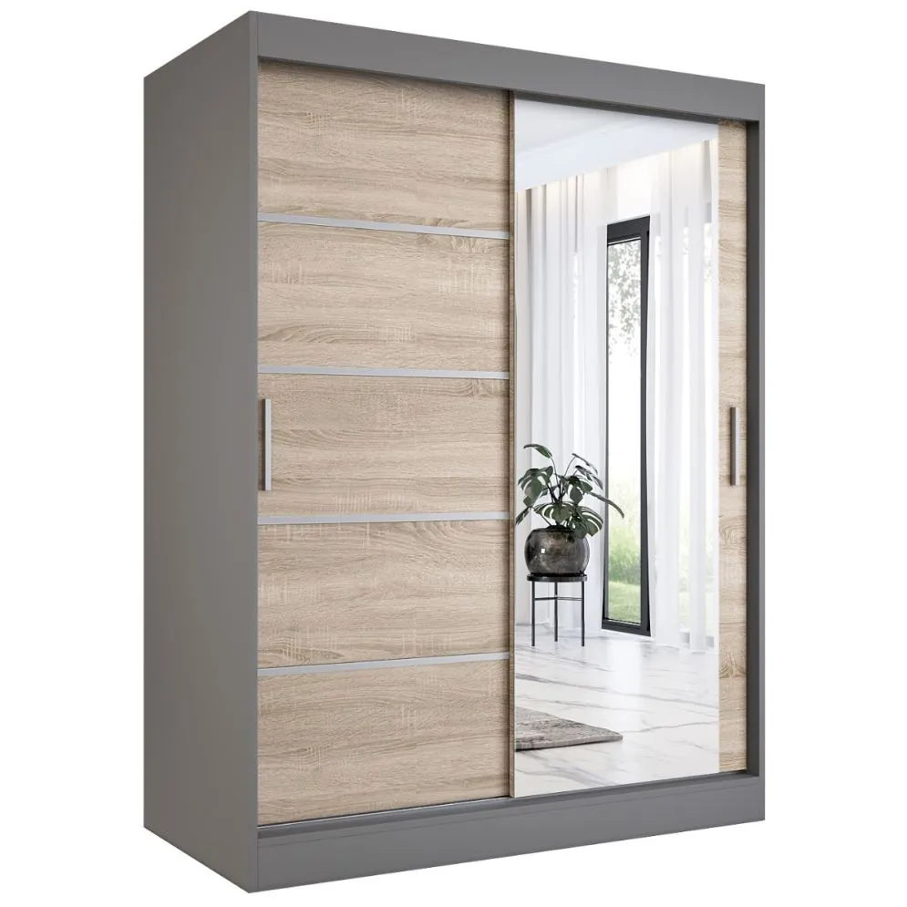 Szafa przesuwna MODUO COMFORT 2 150 antracyt/dąb sonoma z lustrem | MIRAT.  kolekcja MODUO COMFORT