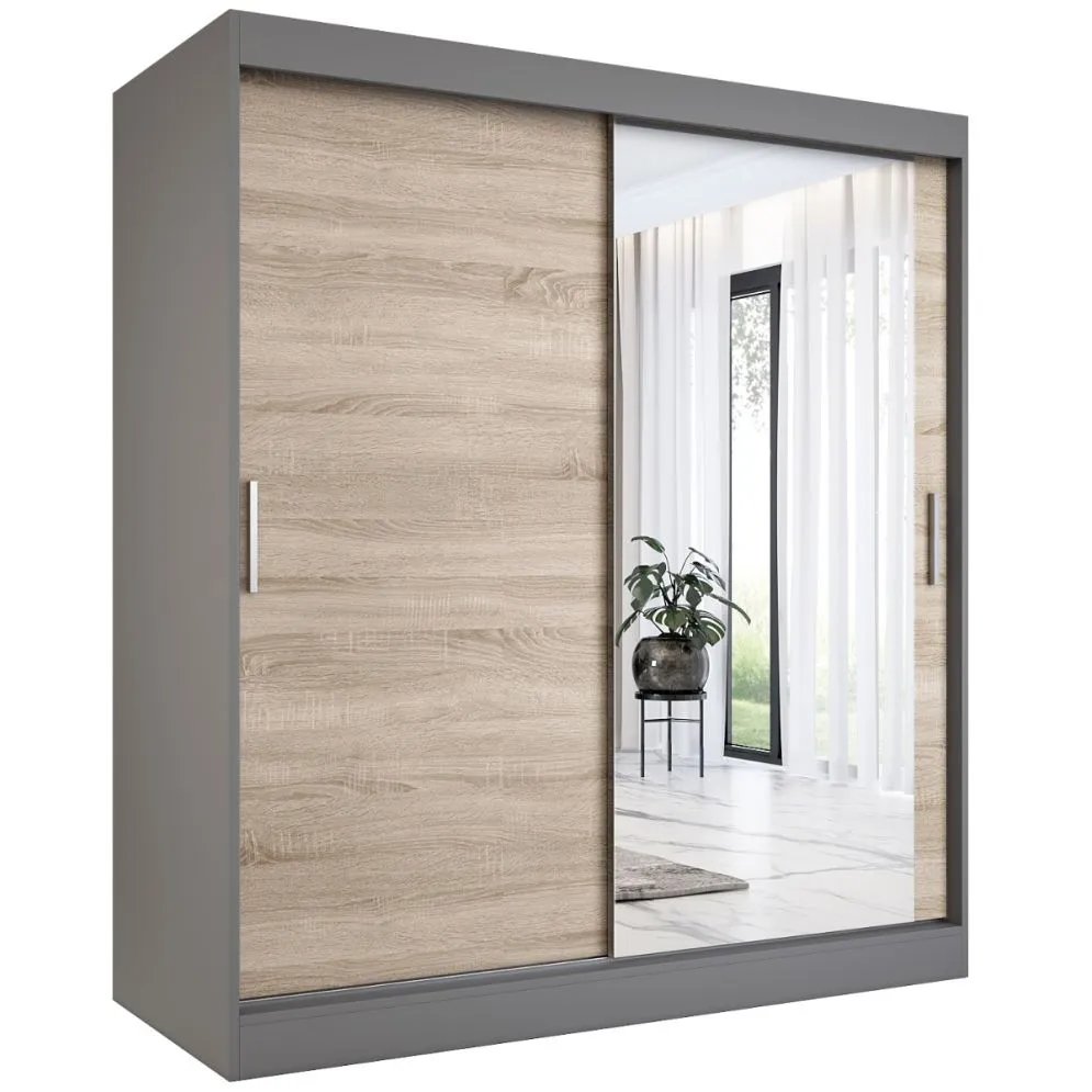 Szafa przesuwna MODUO COMFORT 180 antracyt/dąb sonoma z lustrem | MIRAT. kolekcja MODUO COMFORT