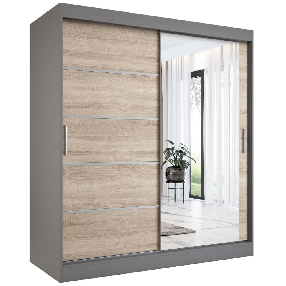 Szafa przesuwna MODUO COMFORT 2 180 antracyt/dąb sonoma z lustrem | MIRAT. kolekcja MODUO COMFORT